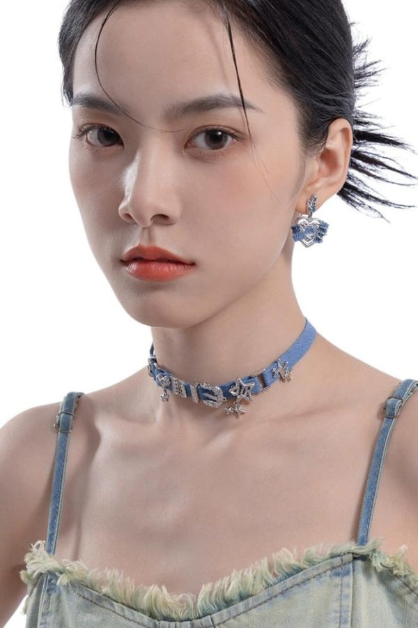 Y2K Sparkle Denim Choker Necklace