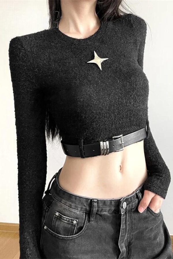 Y2K Star Belted Crop Top