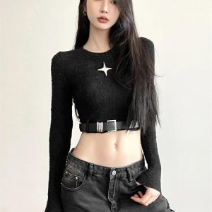 Y2K Star Belted Crop Top