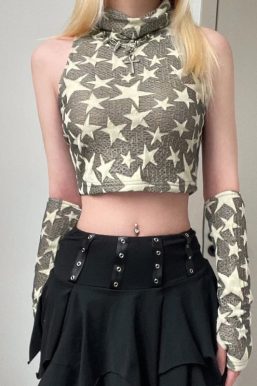Y2K Star Embroidered Crop Top