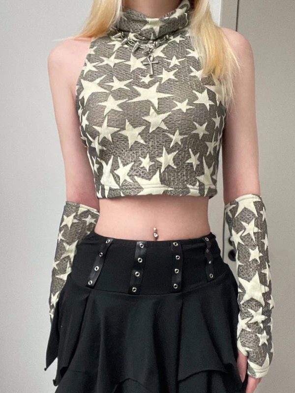 Y2K Star Embroidered Crop Top