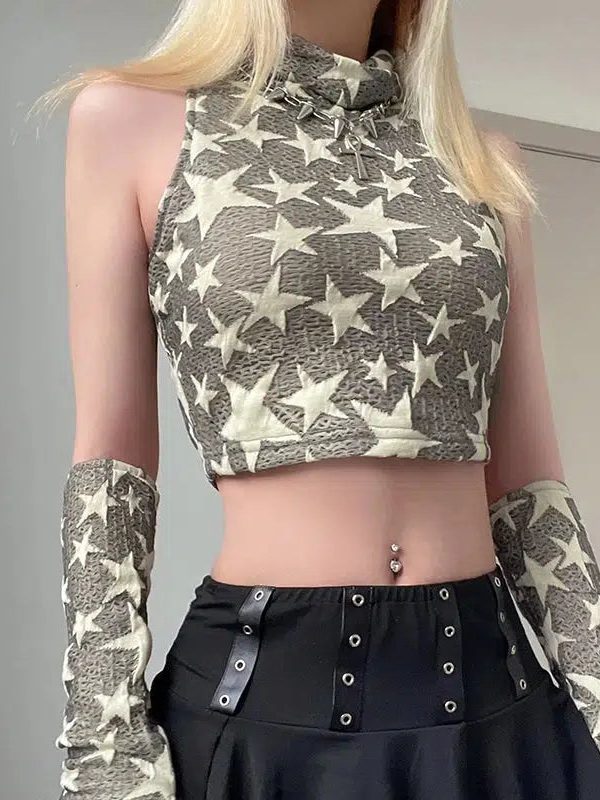 Y2K Star Embroidered Crop Top