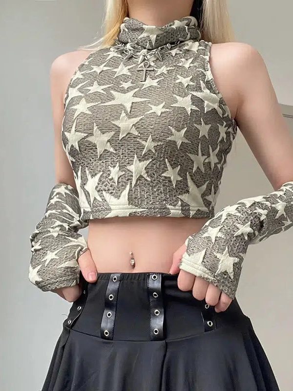 Y2K Star Embroidered Crop Top