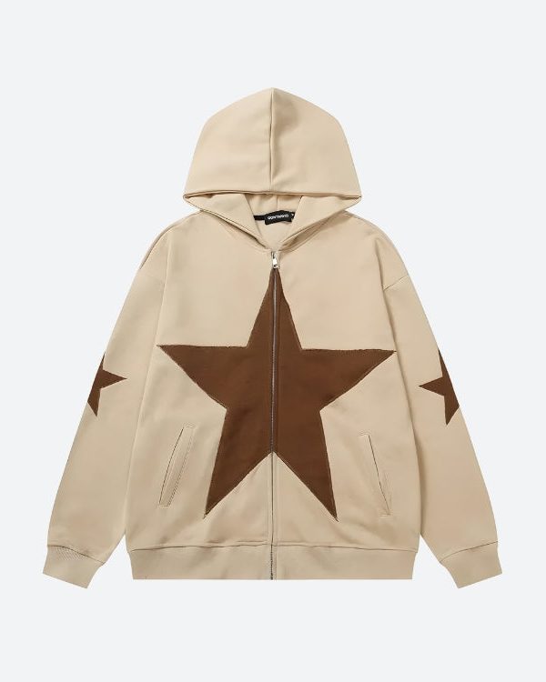 Y2K Star Patch Zip-Up Hoodie