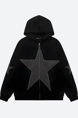 Y2K Star Patch Zip-Up Hoodie