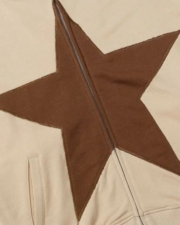 Y2K Star Patch Zip-Up Hoodie