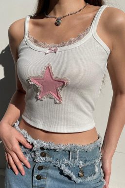 Y2K Star Patchwork Lace Crop Top