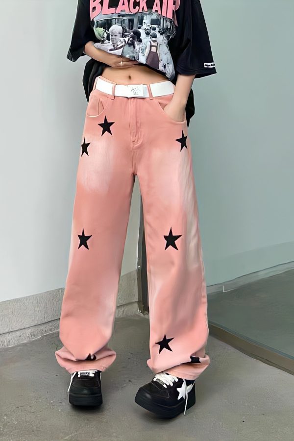 Trendy Y2k Star Printed Jeans for a Retro Fashion Statement