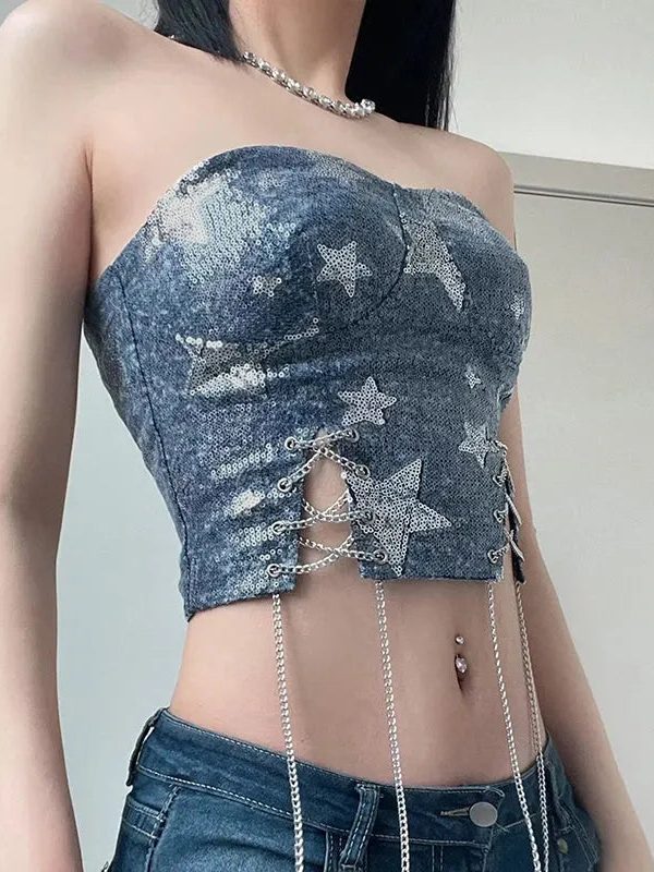 Y2K Star Sequined Crop Top