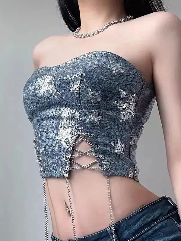 Y2K Star Sequined Crop Top