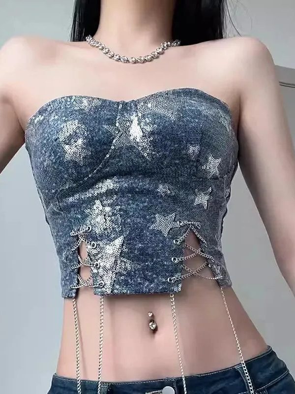 Y2K Star Sequined Crop Top