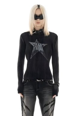 Y2K Star Tall Long Sleeve Corduroy Sweater