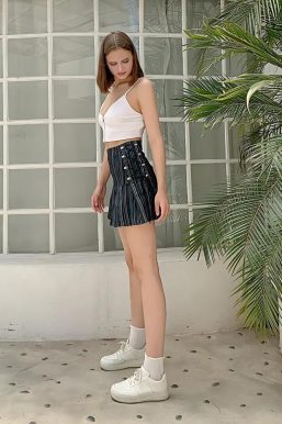 Y2K Striped Lace Up Mini Skirt