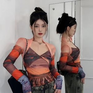 Y2K Sunset Mesh Top