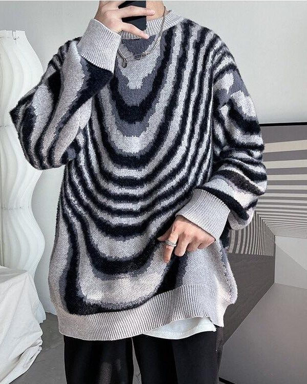 Y2K Wavy Striped Knitted Sweater