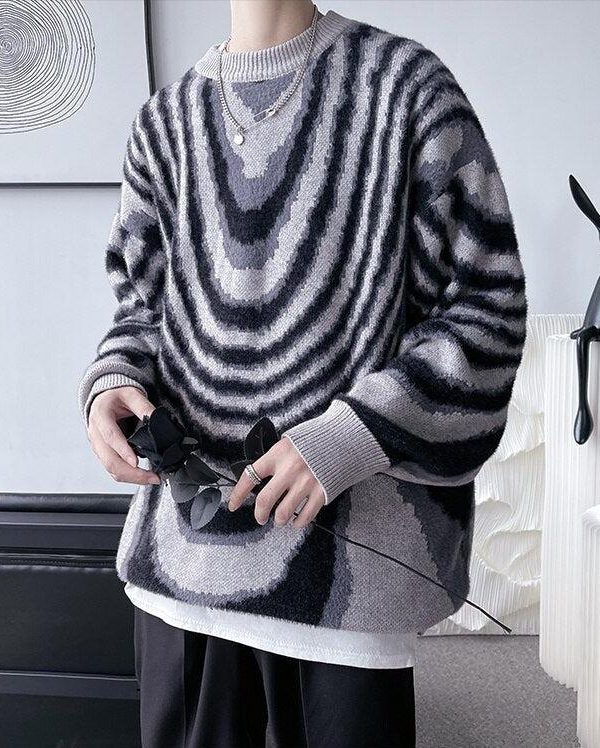 Y2K Wavy Striped Knitted Sweater