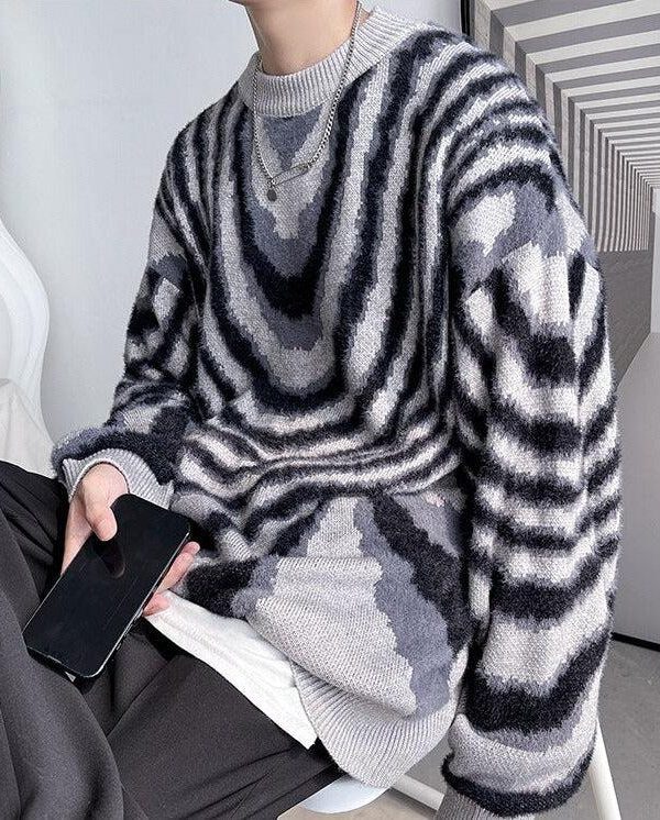 Y2K Wavy Striped Knitted Sweater