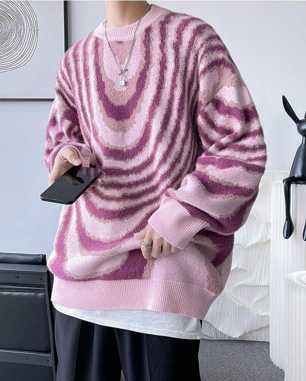 Y2K Wavy Striped Knitted Sweater