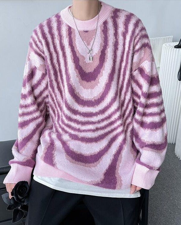 Y2K Wavy Striped Knitted Sweater