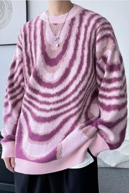 Y2K Wavy Striped Knitted Sweater