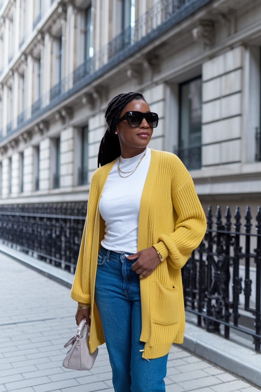Brighten Up: Yellow Cardigan Outfit for Black Women outfit idea