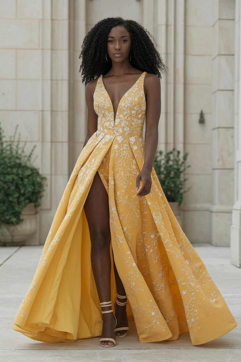 Sunny Yellow Prom Dresses for Black Women outfit idea