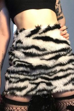 Zebra Fluffy Mini Skirt