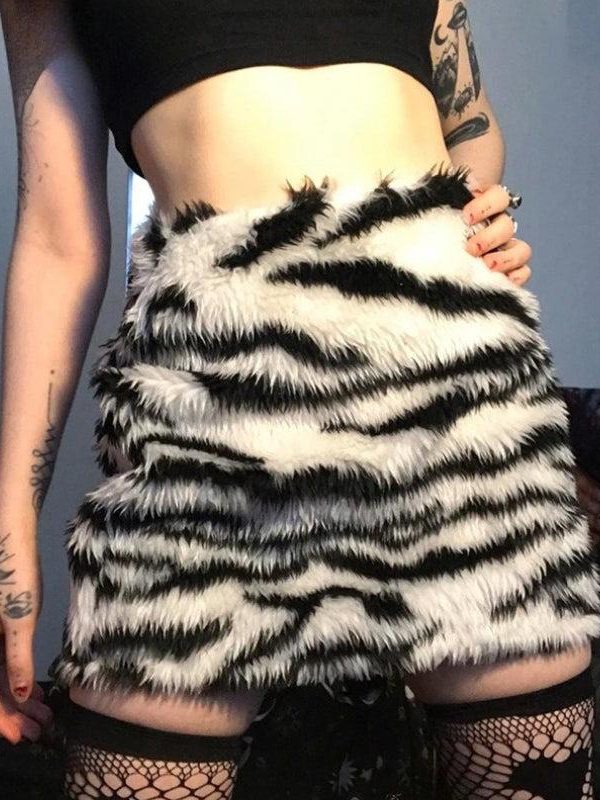 Zebra Fluffy Mini Skirt