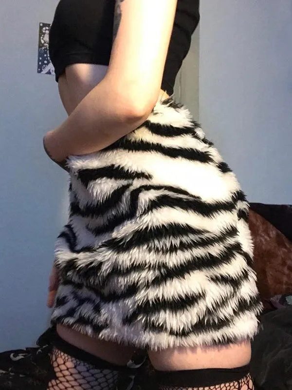 Zebra Fluffy Mini Skirt