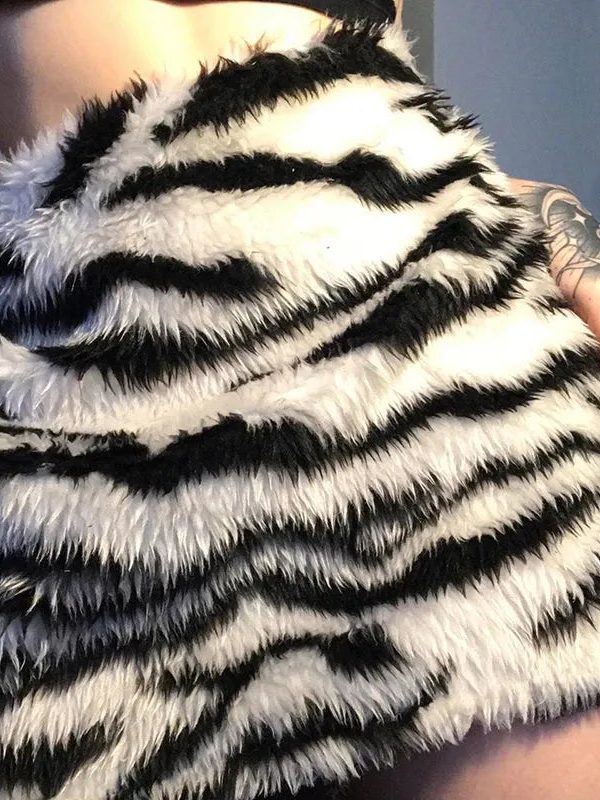 Zebra Fluffy Mini Skirt